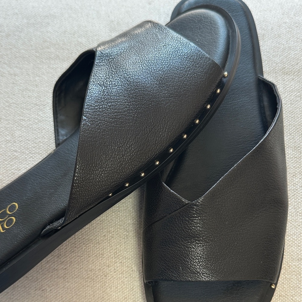 NWOT Franco Sarto Black Leather Slide Sandals size 6.5 - Picture 2 of 6